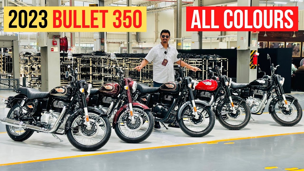 Royal Enfield Bullet 2023 года, все 5 цветов: красный, черный, золотистый, бордовый