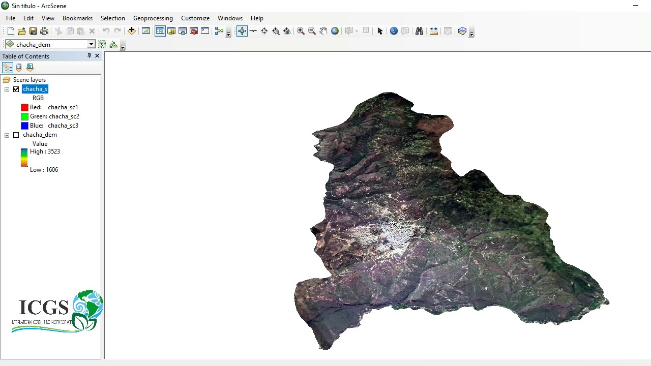 Visualización de relieve con una imagen satelital en 3D con ArcGis 10.5 y ArcScene 10.5