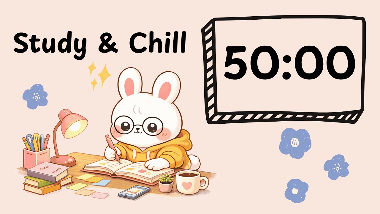Study with bunny | 2 Hours Pomodoro (50 mins focus &10 mins break) | Lofi playlist