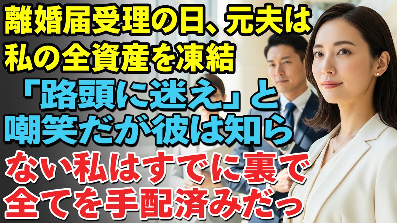 離婚届受理の日、元夫は私の全資産を凍結。「路頭に迷え」と嘲笑。だが彼は知らない――私はすでに裏で全てを手配済みだった…