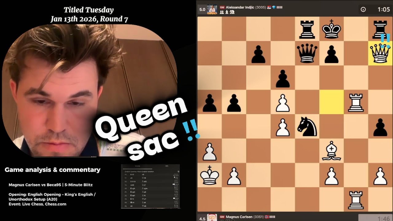 Magnus Carlsen shows how to play the English Opening | Titled Tuesday