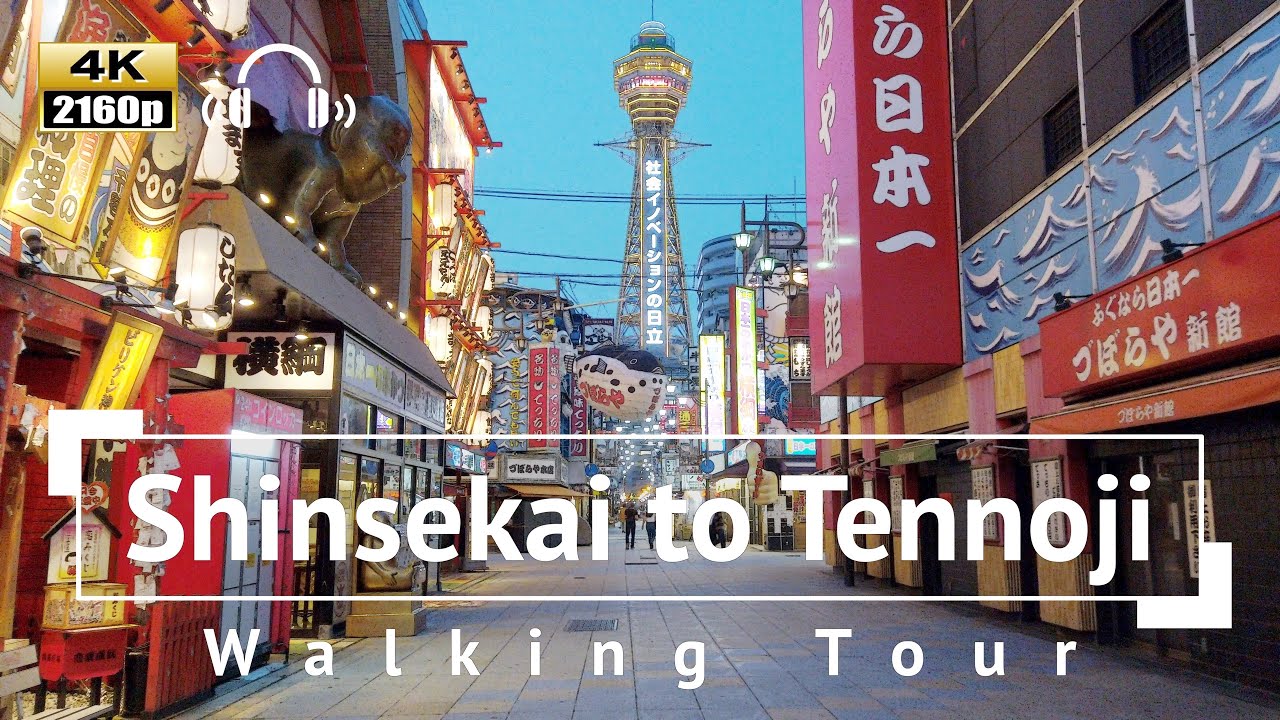 [4K/Binaural Audio] Kansai Walk: Shinsekai to Tennoji Walking Tour - Osaka Japan