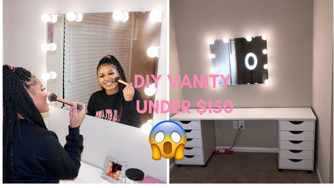 DIY VANITY MIRROR WITH LIGHTS + DESK UNDER $150!!