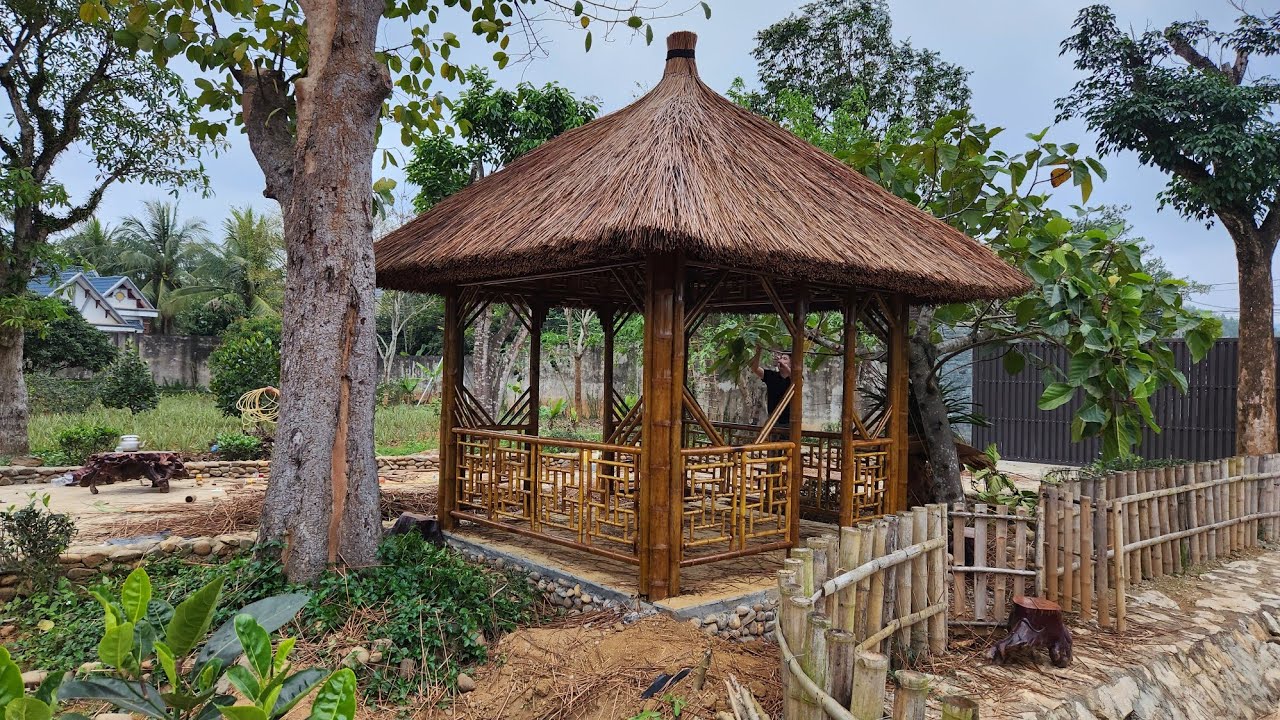 thợ thi công chòi tre tứ trụ,nhà tre mái lá,nhà tre hai mái truyền thống