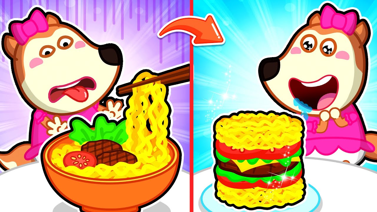 Familia Wolfoo Español | FIDEOS TRADICIONALES VS HAMBURGUESA DE FIDEOS DELICIOSA - Dibujos Animados
