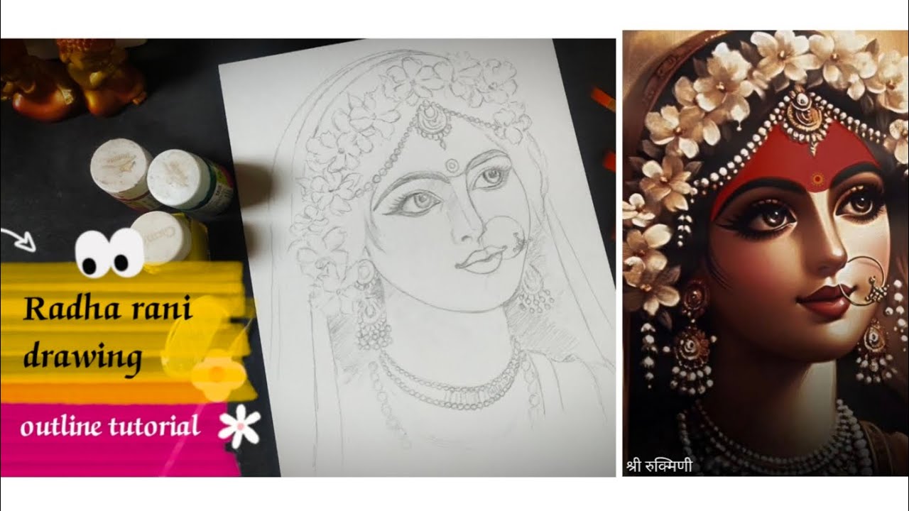 Radha rani drawing 😍, Radha Krishna drawing||outline tutorial|| #art#drawing#radhakrishna#radharani
