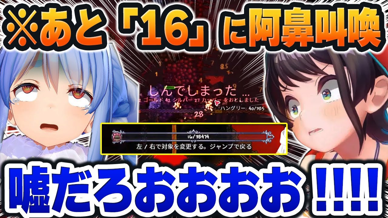 【＃ホロテラリア】地獄のボス戦、残りHP『16』で全滅。戦犯『ぺこた』の罠にブチギレｗ【ホロライブ切り抜き/大空スバル/兎田ぺこら/宝鐘マリン/白銀ノエル/白上フブキ/大神ミオ】