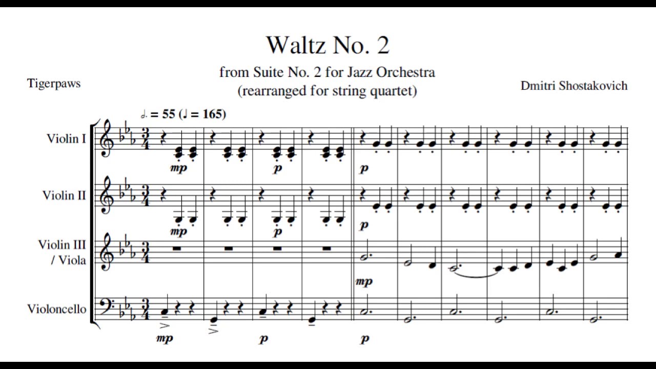 Dmitri Shostakovich - Waltz No. 2 (for string quartet with sheet)