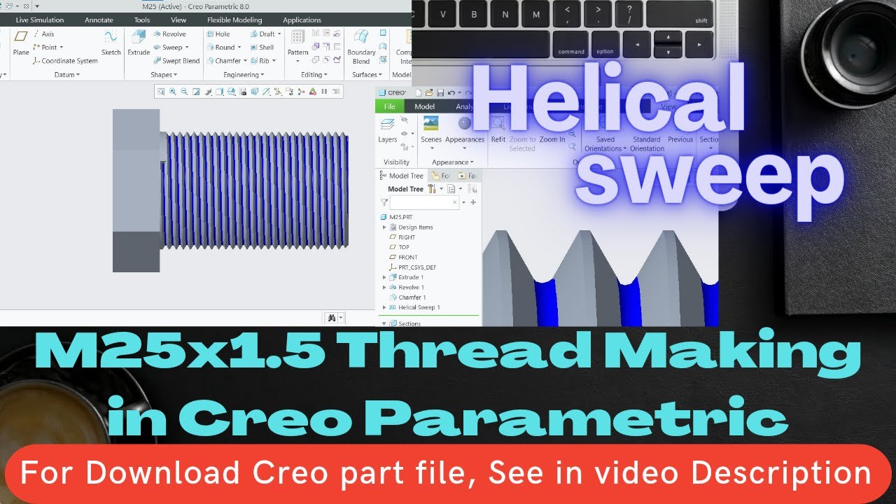 How To Make Thread In Creo Parametric | How To Use Helical Sweep For Thread making In Creo
