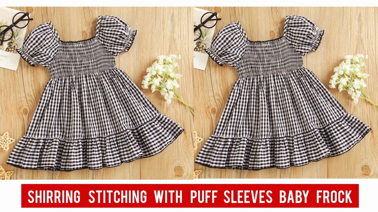 Shirring Stitching With Puff Sleeves Baby Frock Cutting and Stitching/5-6 Year Baby Frock | DIY