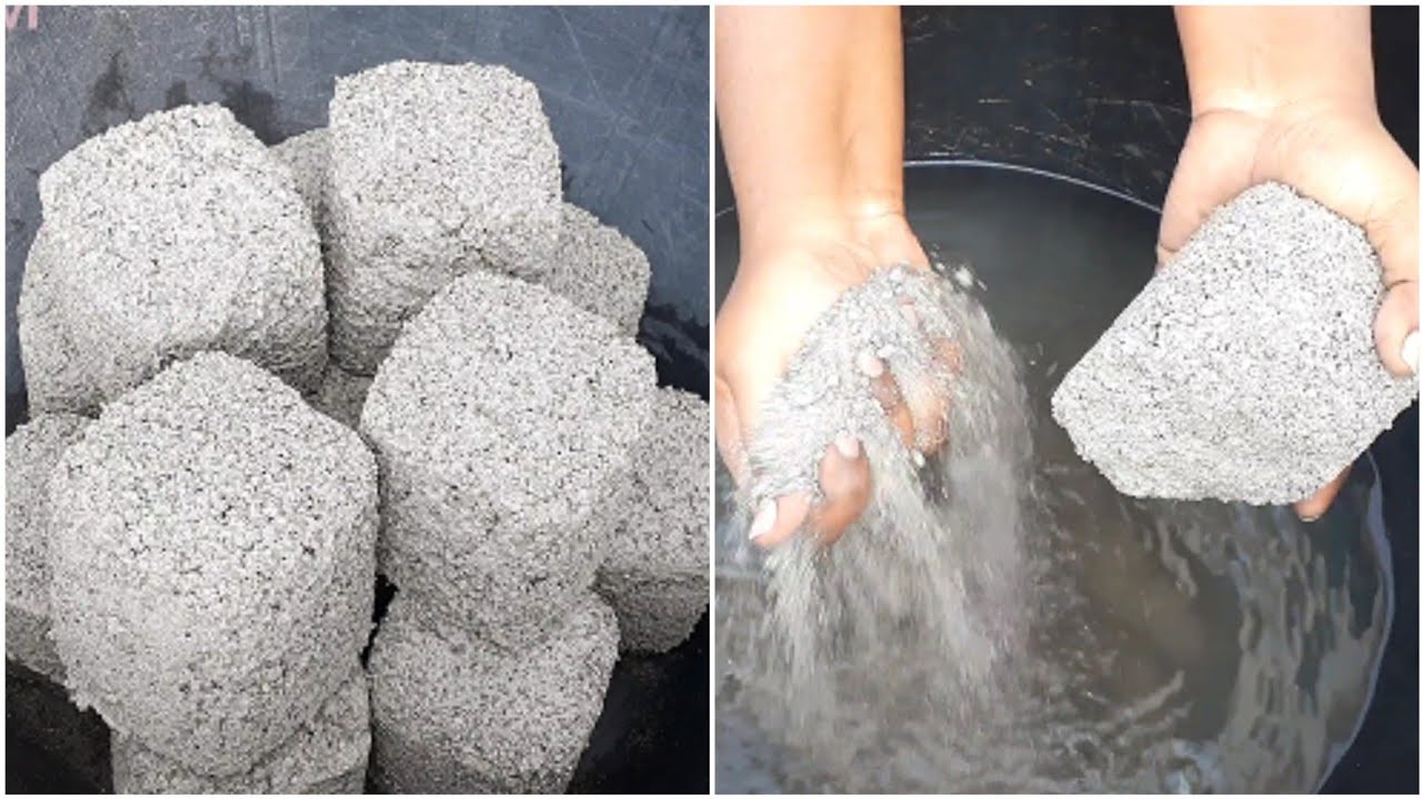 ASMR:;😍favorite gritty concrete crumbling dry&water+dipping/😋yummy paste play