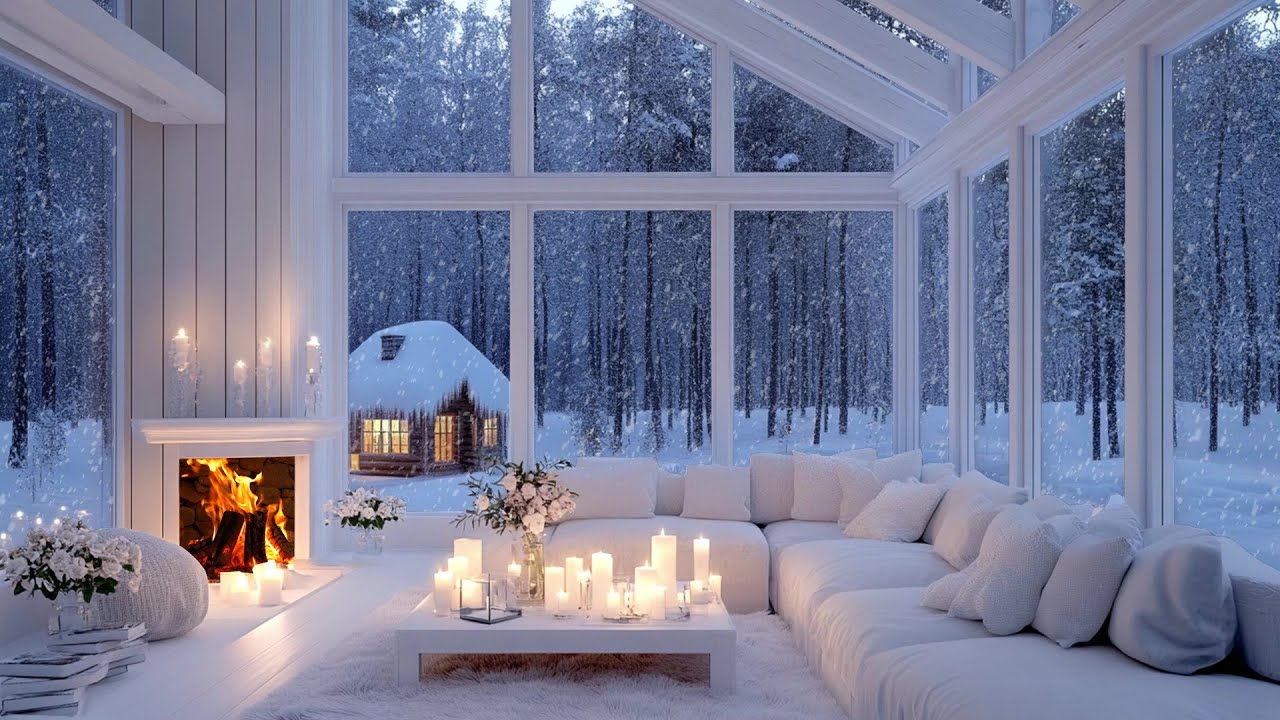 🔥❄️ Cozy Winter Piano Music | Fireplace Glow, Snowy Scene & Flowers | Relax Focus Sleep