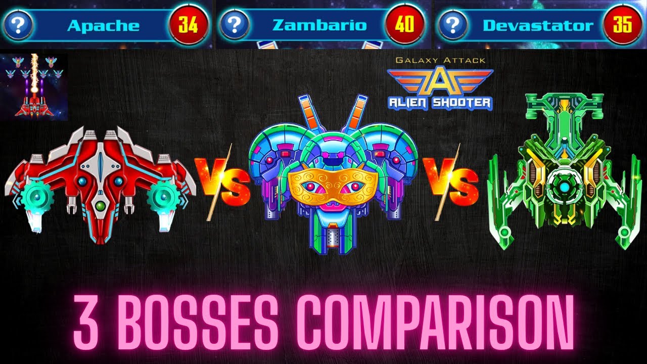 Galaxy Attack Alien Shooter | Boss Apache Vs Boss Devastator Vs Boss Zambario
