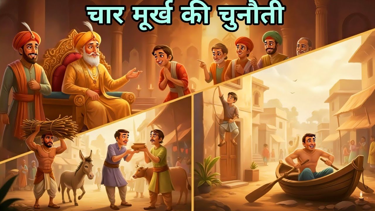 अकबर👑 और चार मूर्खों की चुनौती🔔 | Akbar  Birbal  Story in Hindi | बुद्धिमानी से भरी कहानी”  (ep16) 