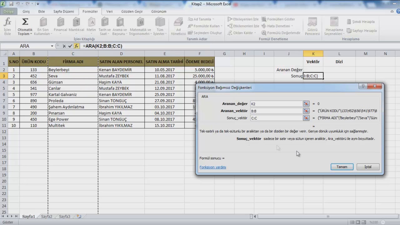 excel ara fonksiyonu, excel eğitimleri