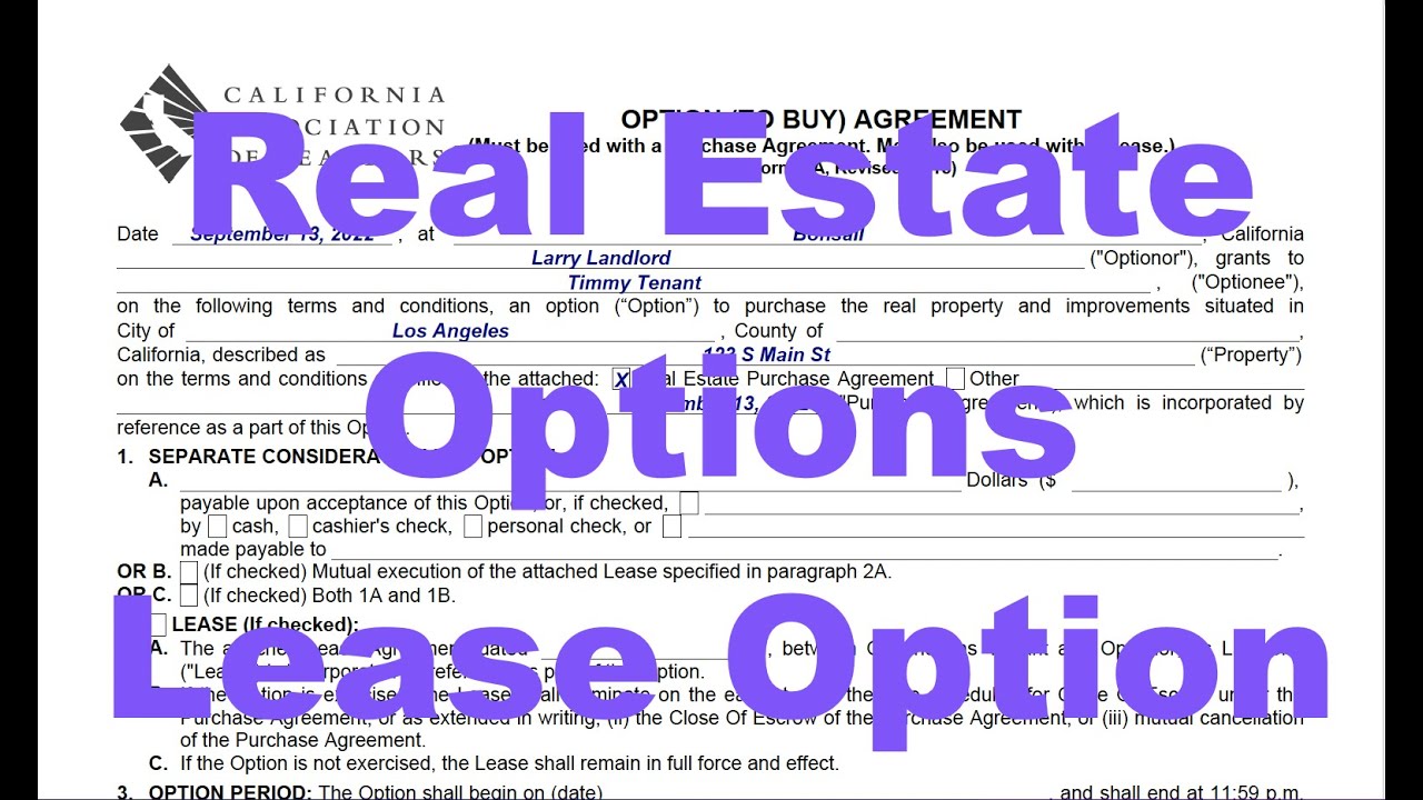 Tutorial Lease Option - Real Estate Options - CAR Form OA