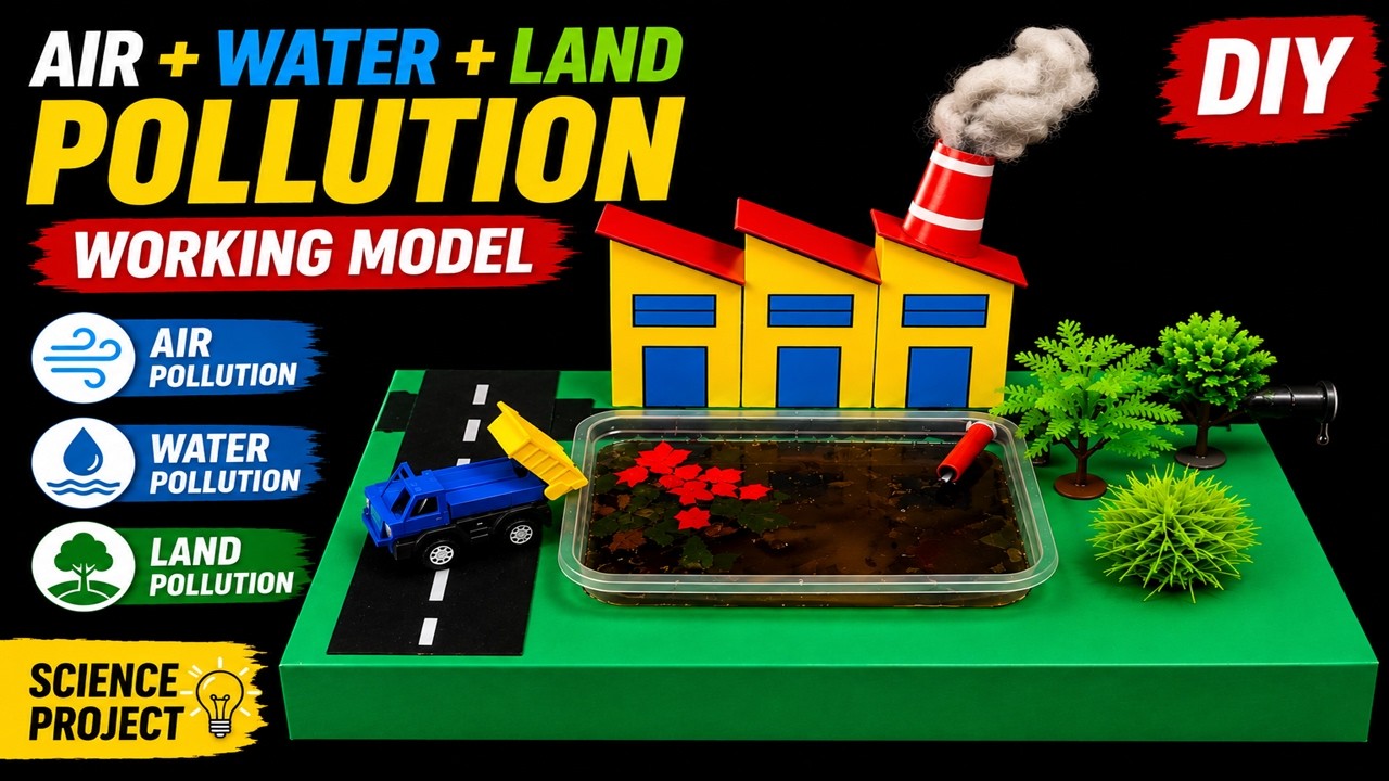 air pollution - water pollution - land pollution working model for science project | DIY pandit