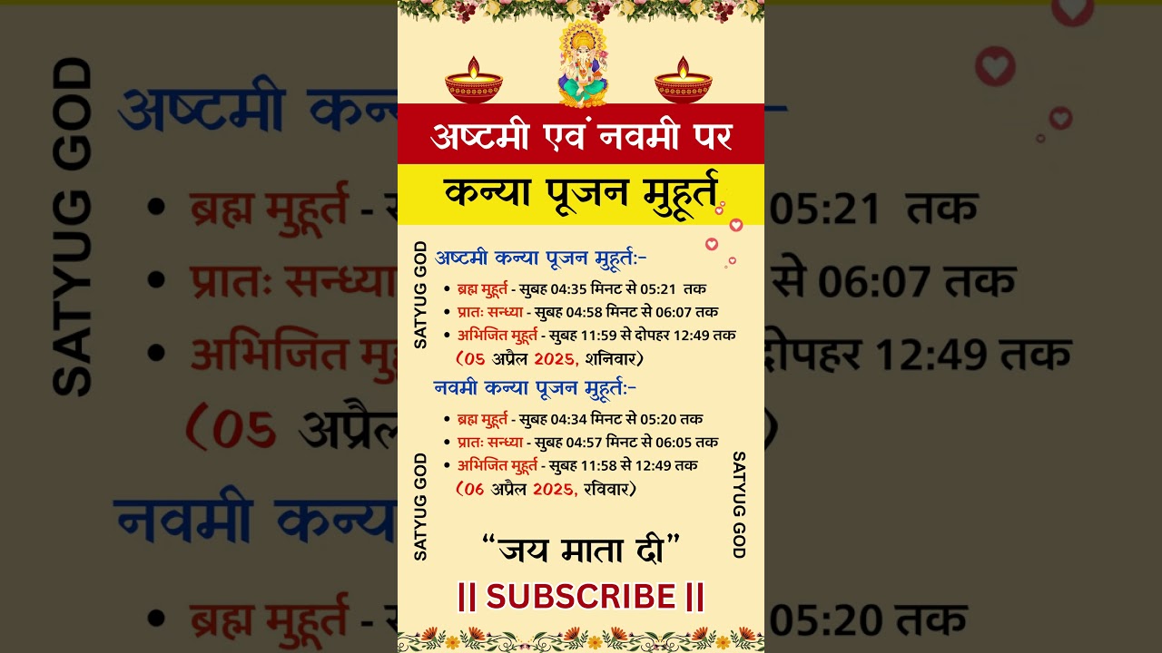 Navratri Ashtami Navmi Date Time 2025 | चैत्र नवरात्रि अष्टमी नवमी कब है 2025 कन्या पूजन मुहूर्त