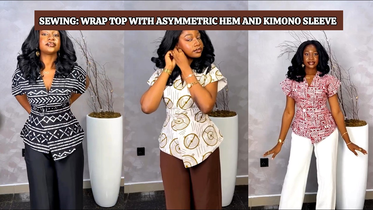 How to cut and sew a Wrap Top with Asymmetric Hem and a Kimono Sleeve | Confidensews