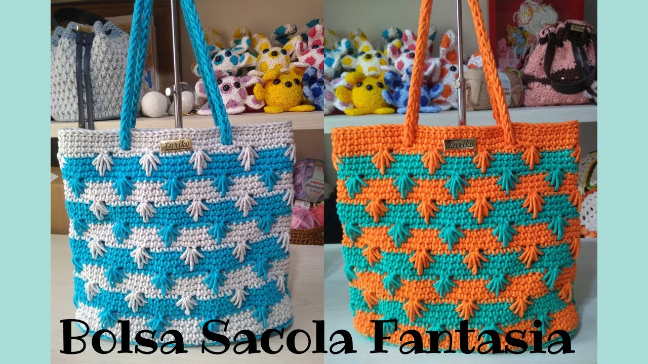 Bolsa sacola de crochê Fantasia