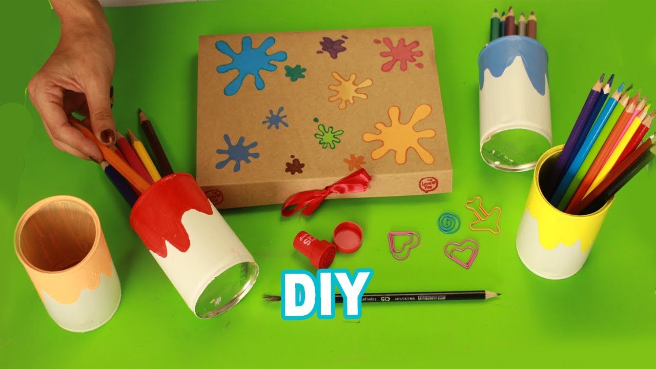 3 DIYs MATERIAL ESCOLAR 📚Porta lápis, estojo e lápis decorado Volte às aula