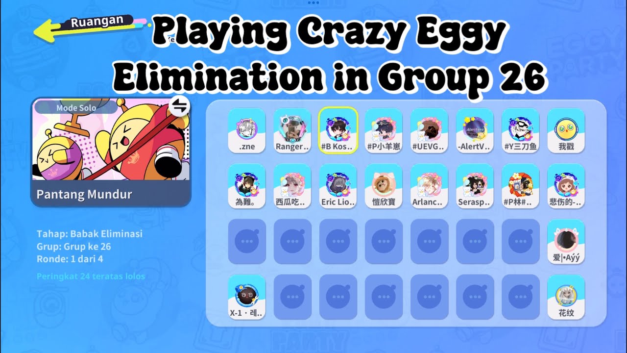 Playing Crazy Eggy Elimination in Group 26 (Eggy Party)