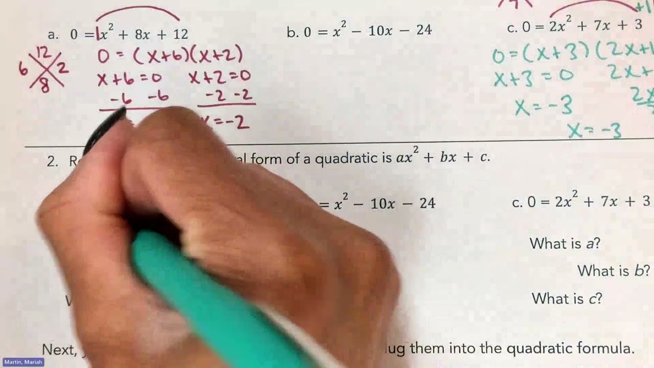 Alg 2 - Quadratic Formula v  Factoring