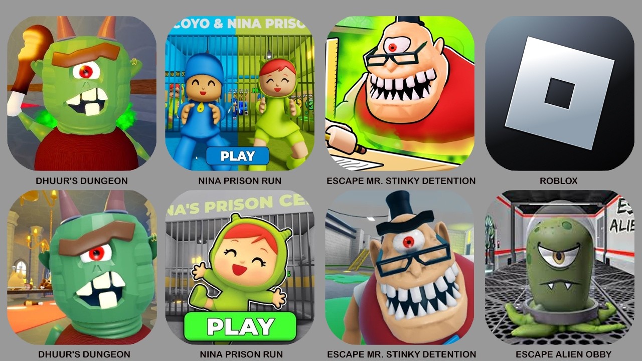 ROBLOX : DHUUR'S DUNGEON, NINA PRISON RUN, ESCAPE MR. STINKY DETENTION,......