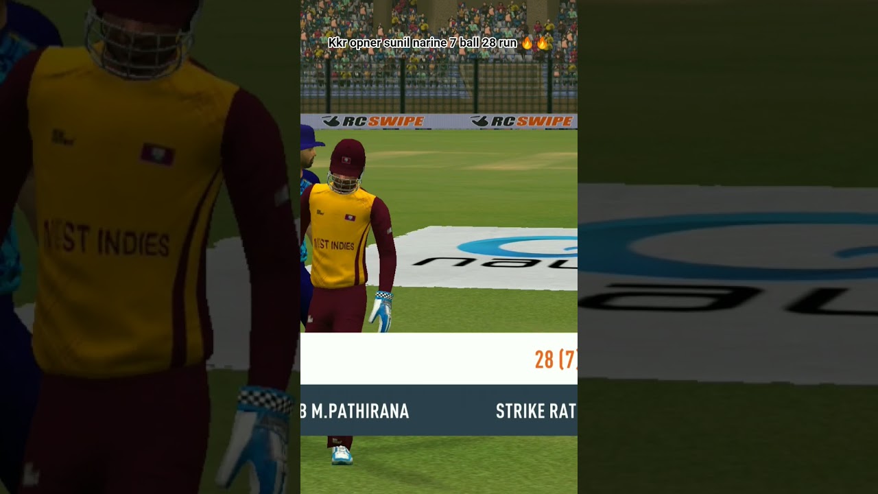 kkr opner sunil narine fire🔥🔥7 ball 28 run strike rate 400😯 rc cricket swipe game😃