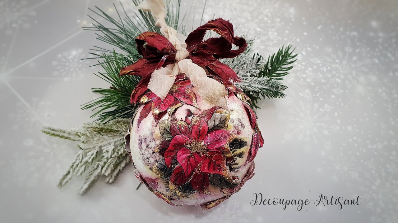 Decoupage 🎄 bauble with poinsettia (star of Bethlehem) #itdcollection  #decoupage 🎄 DIY tutorial...