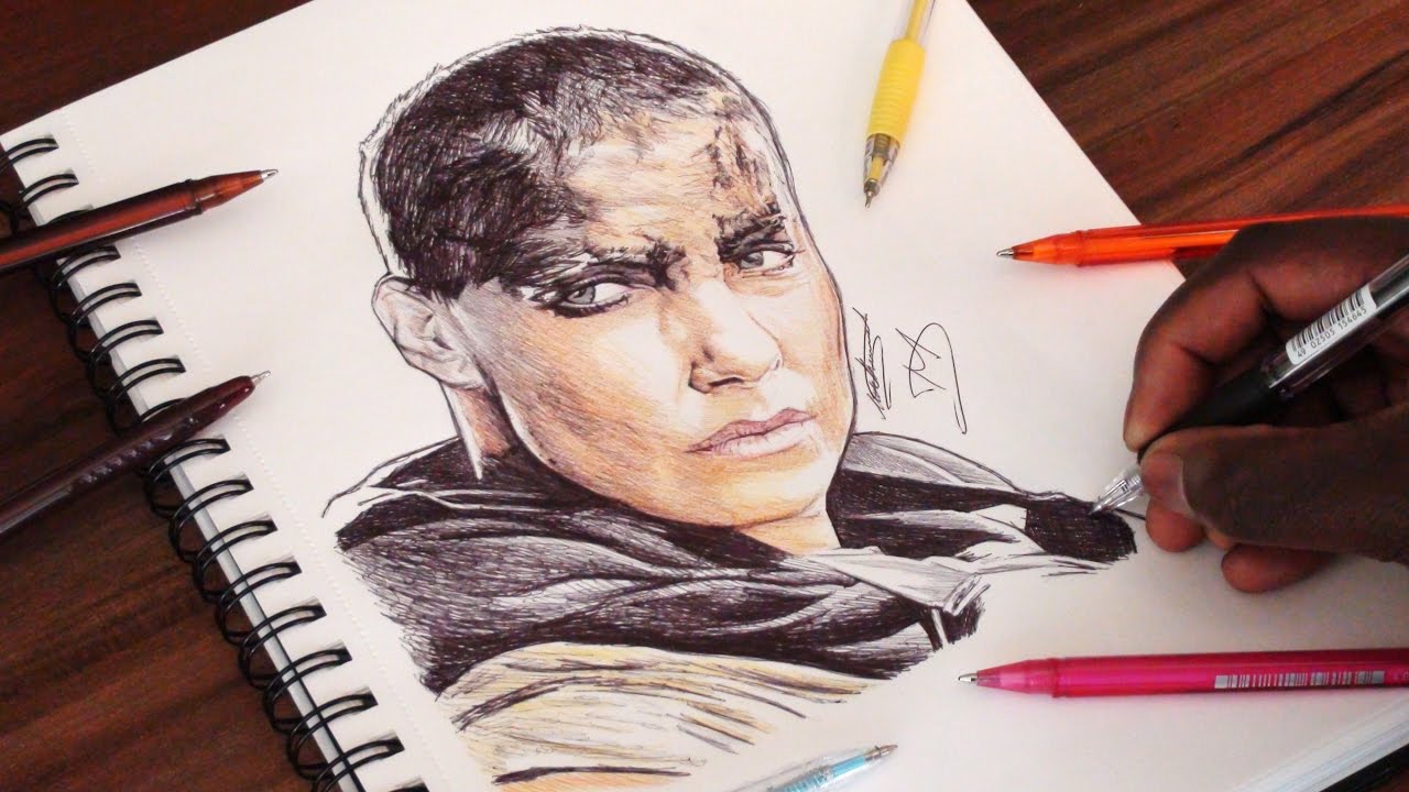 Drawing Imperator Furiosa - INKTOBER DAY 4 - Mad Max Fury Road - DeMoose Art