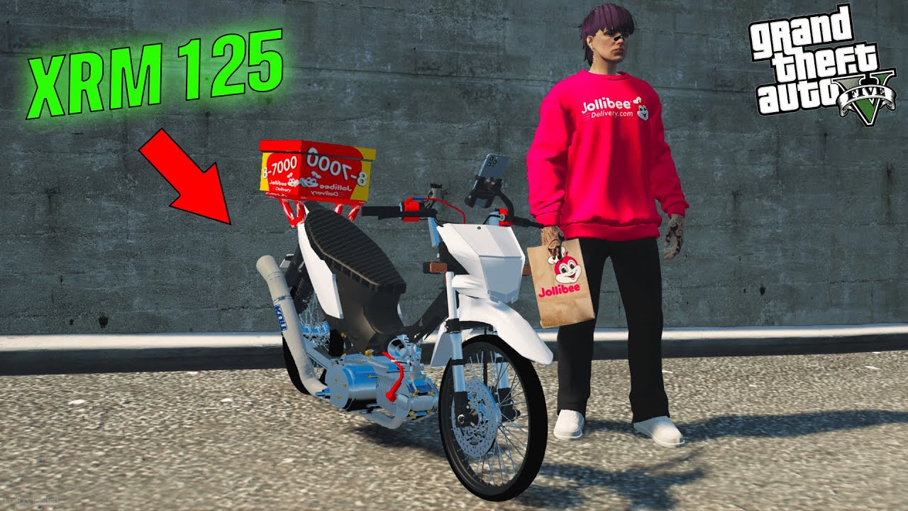 JOLLIBEE FOOD RIDER sa GTA 5!! (ang bilis ng XRM 125) | SnoopX