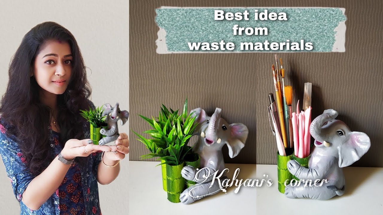 Elephant Pen Holder From Waste Materials | Gift Ideas | Pen stand craft | Best out of waste ideas