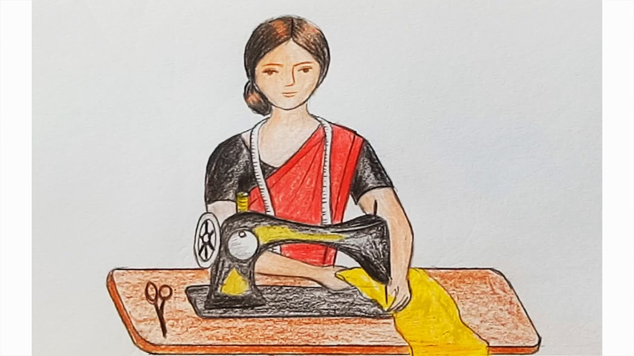 How to draw sewing scene Step by step (very easy) || Art video