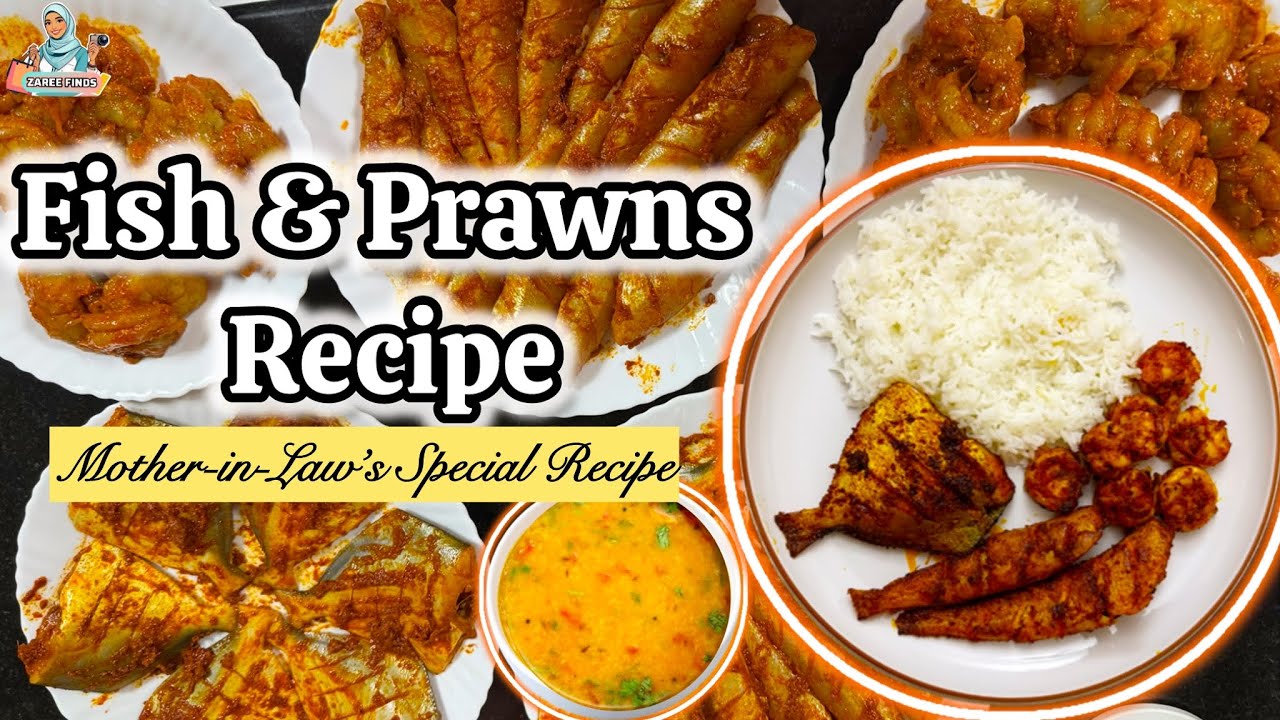 Easy Fish and Prawn Recipe | Boiled Rice & Moong Dal 