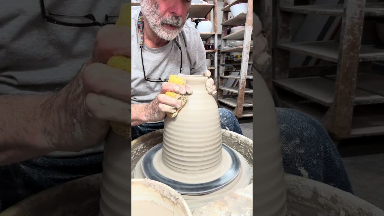 Throwing a pottery lamp on the wheel today @canyoncreekpottery