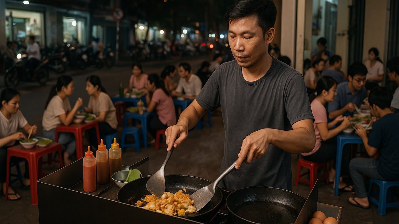 Phát hiện xe hủ tiếu xào, bột chiên đông khách ở vỉa hè Sài Gòn
