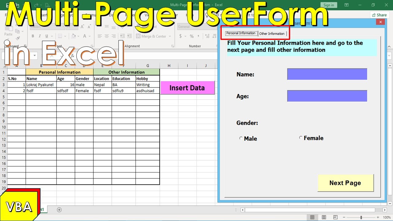 EXCEL VBA: MultiPage UserForm in Excel VBA | Using Multipage control