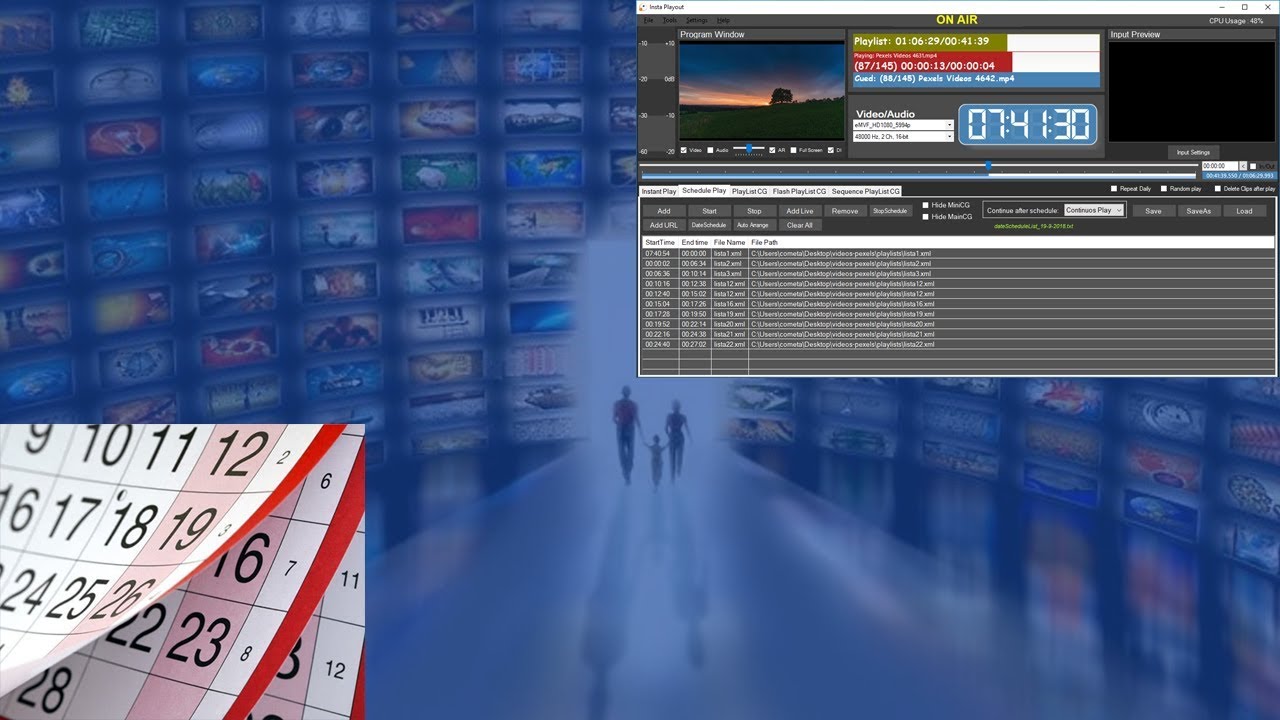 Insta Playout + vMix - Grade de programação agendada.