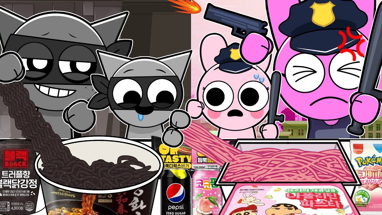 Cops and robbers! Incredibox Sprunki | Gray VS Pinky (+Baby) Convenience Store MUKBANG | Animation