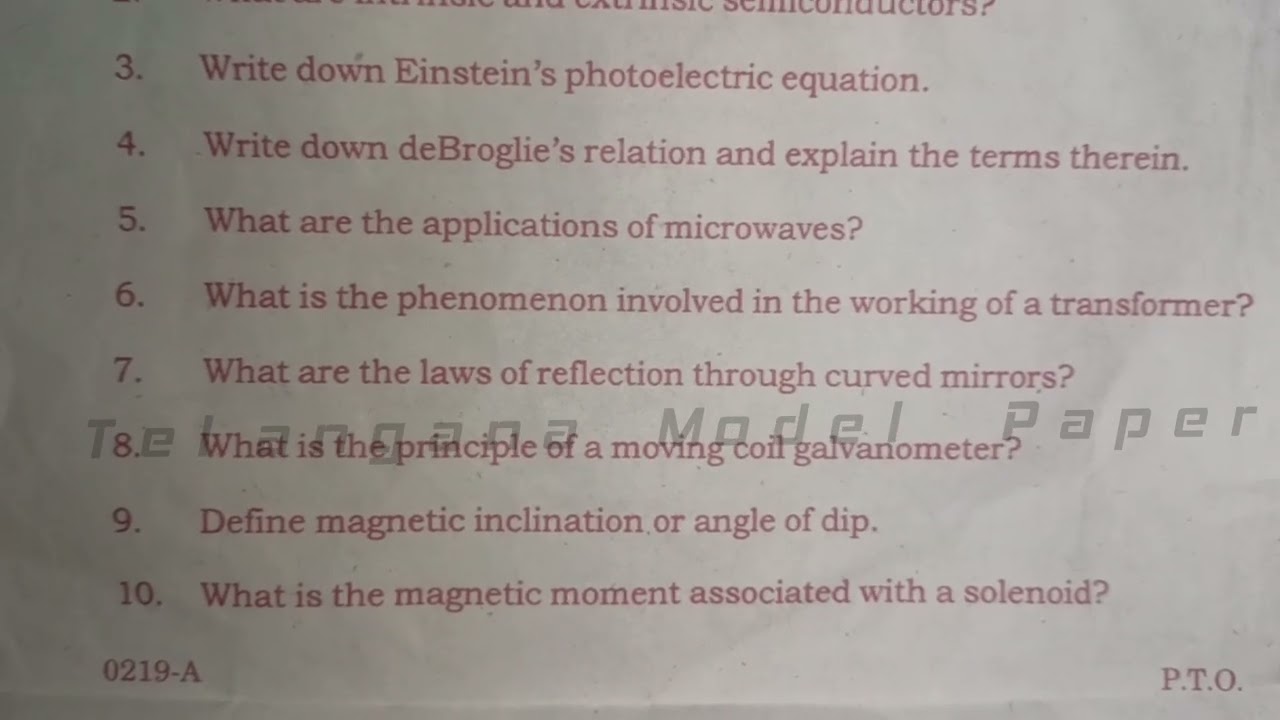 TS - Intermediate 12th Class Physics Board Exam Final Question Paper 2024 || TS Inter Questions 2024