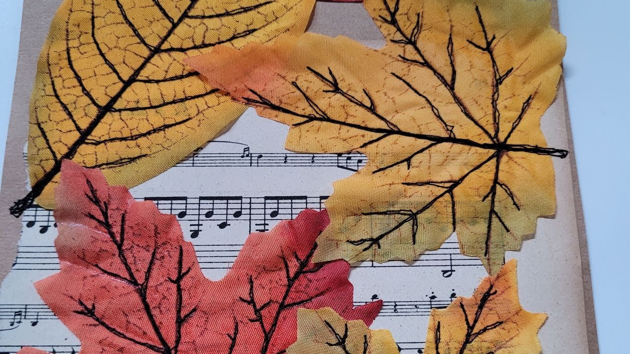 Kaarten maken in free motion met herfst bladeren