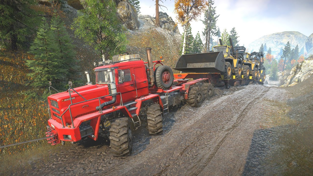 Transporting Heavy Vehicles Through muddy Hills Roads with monster truck | SnowRunner | EnhCrea #142