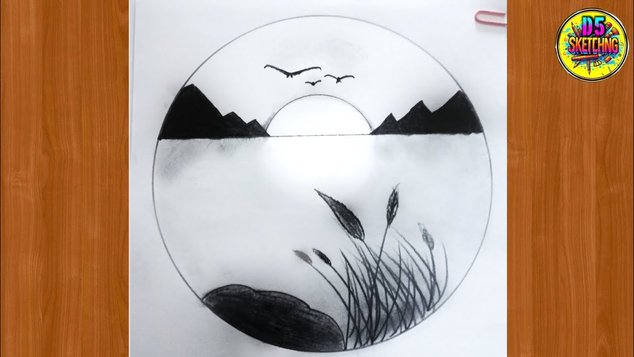 Peaceful Sunset Pencil Sketch | Easy drawing ideas for beginners step by step | Pencil drawing.