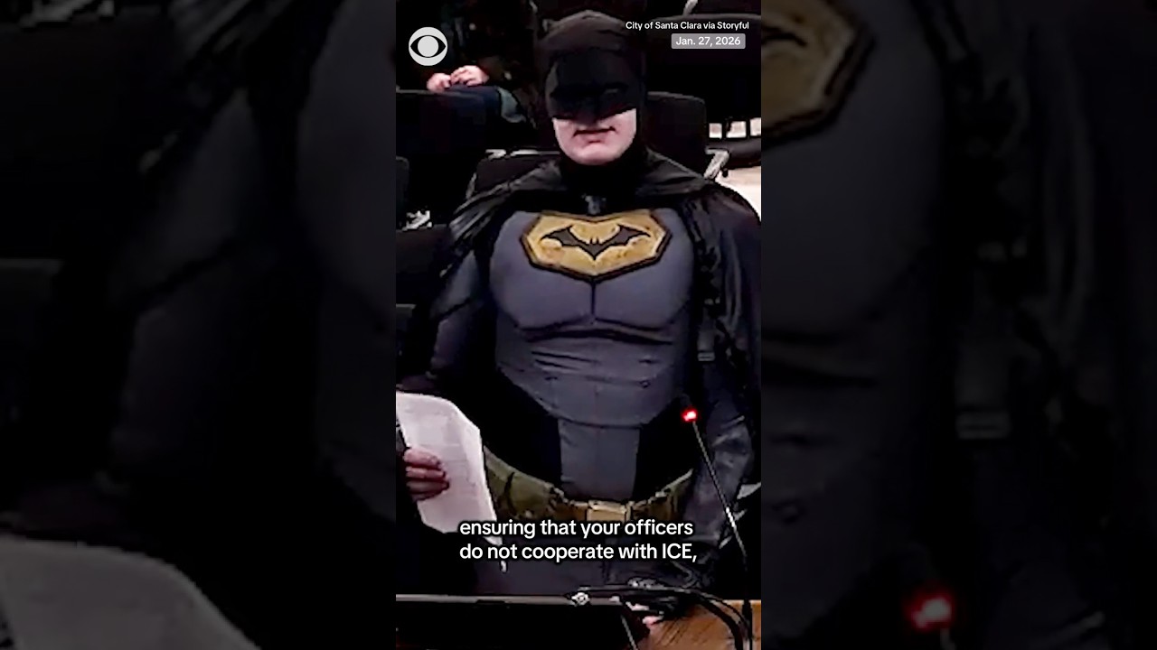 Man dressed as Batman scolds officials over potential ICE deployment at Super Bowl #shorts