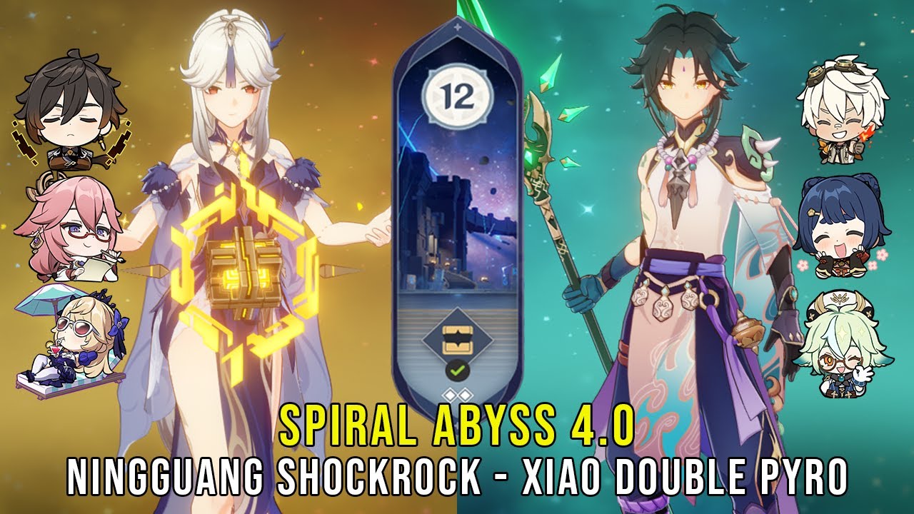 C6 NIngguang Shockrock and C0 Xiao Double Pyro - Genshin Impact Abyss 4.0 - Floor 12 9 Stars