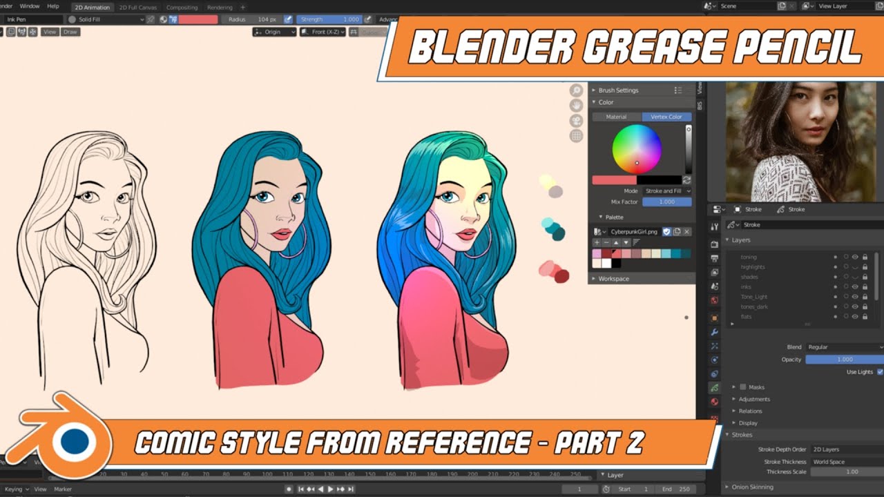 Blender 2.83 Grease Pencil: Comic style from reference (part 2)