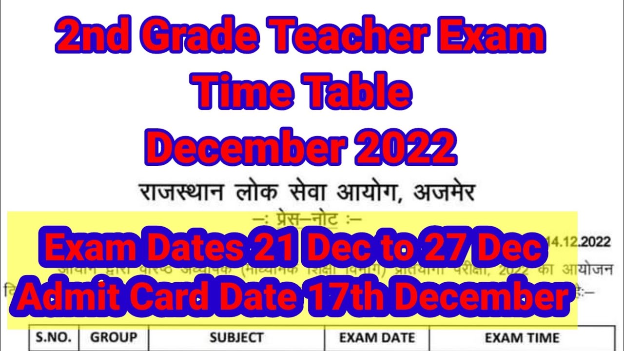 2nd Grade Teacher Exam 2022 Time Table