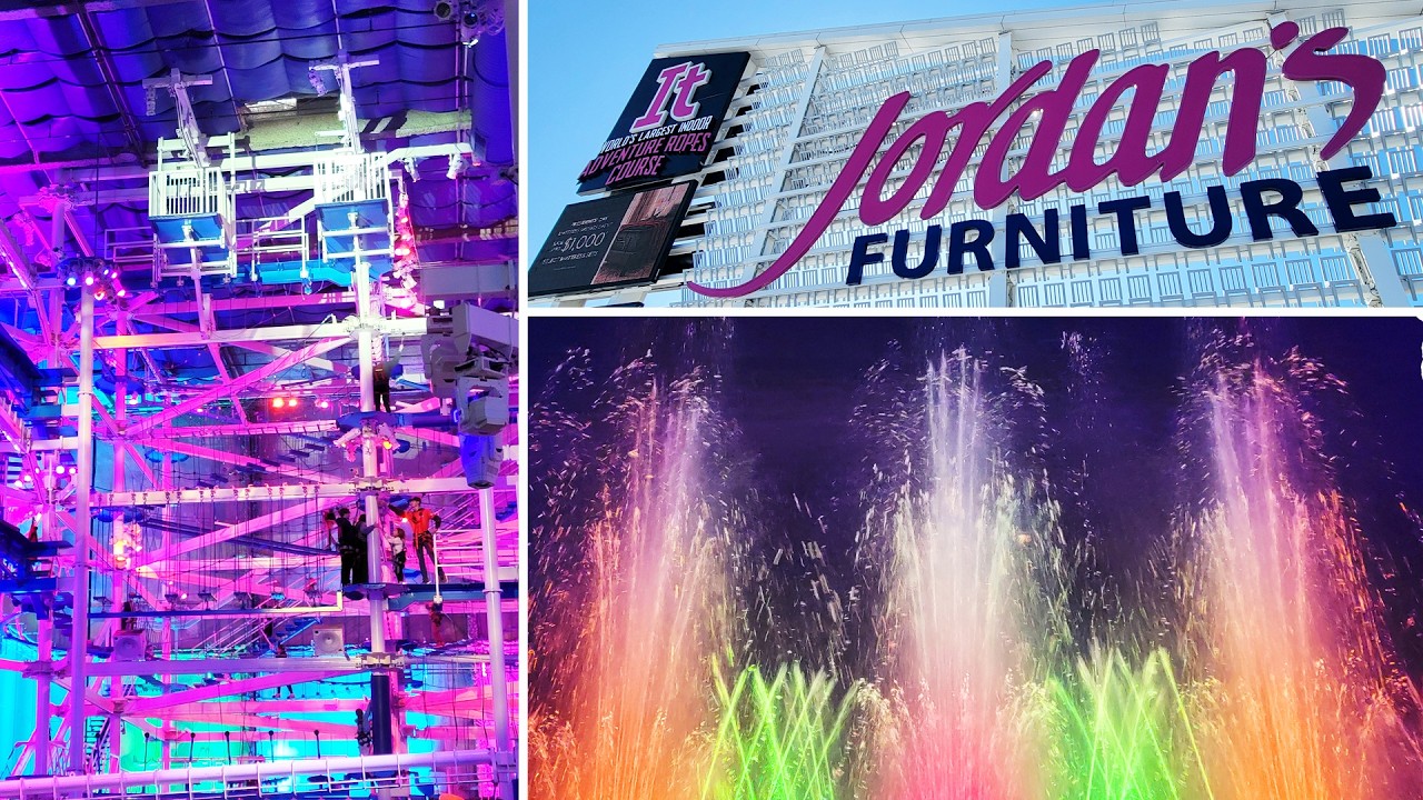 It - World's Largest Indoor Adventure Ropes Course at Jordan's Furniture - Zipline In A Fountain