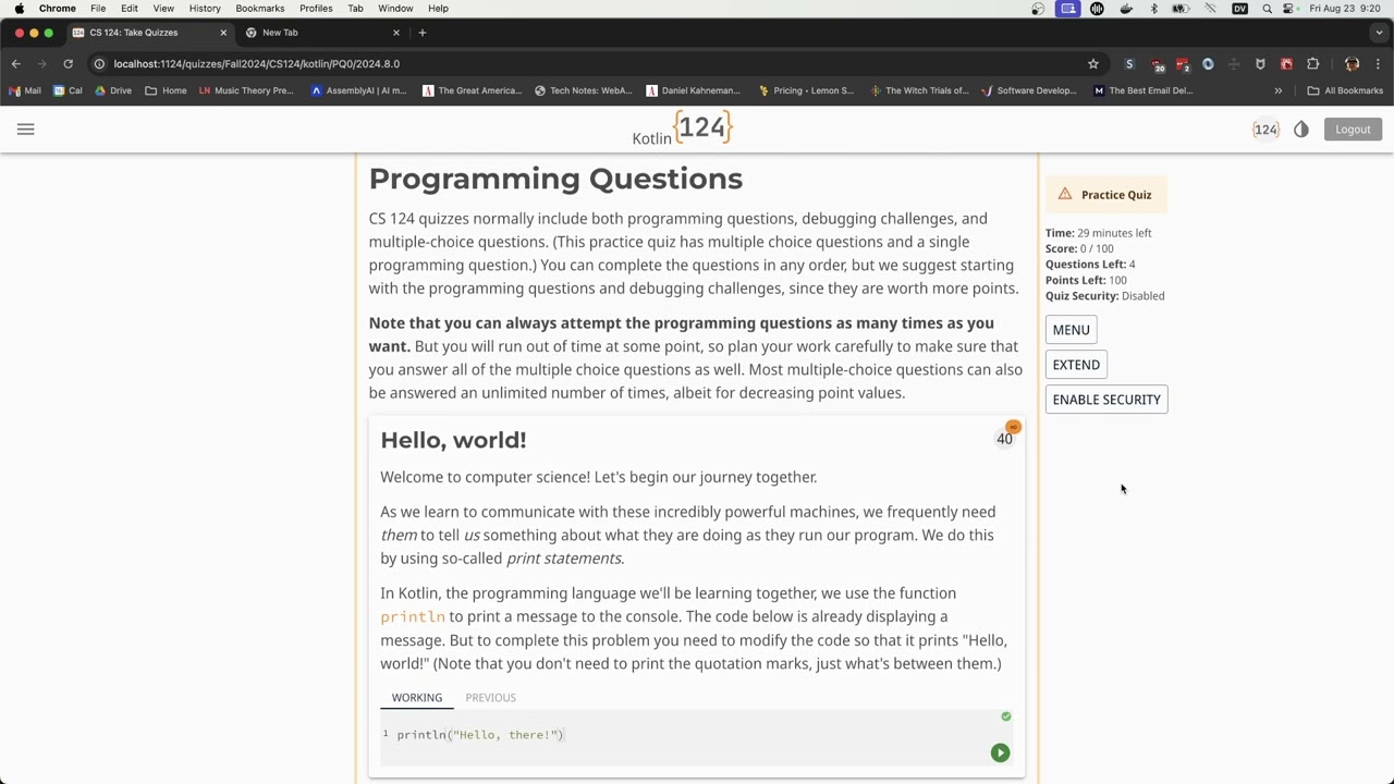 CS 124 Fall 2024: Quiz System Overview